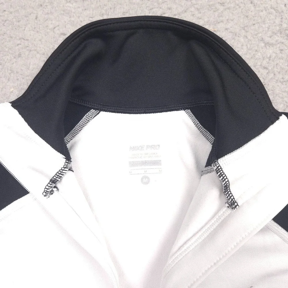 Nike Pro Dri-FIT Quarter Zip Pullover Women M Black White Geometric Thumbholes